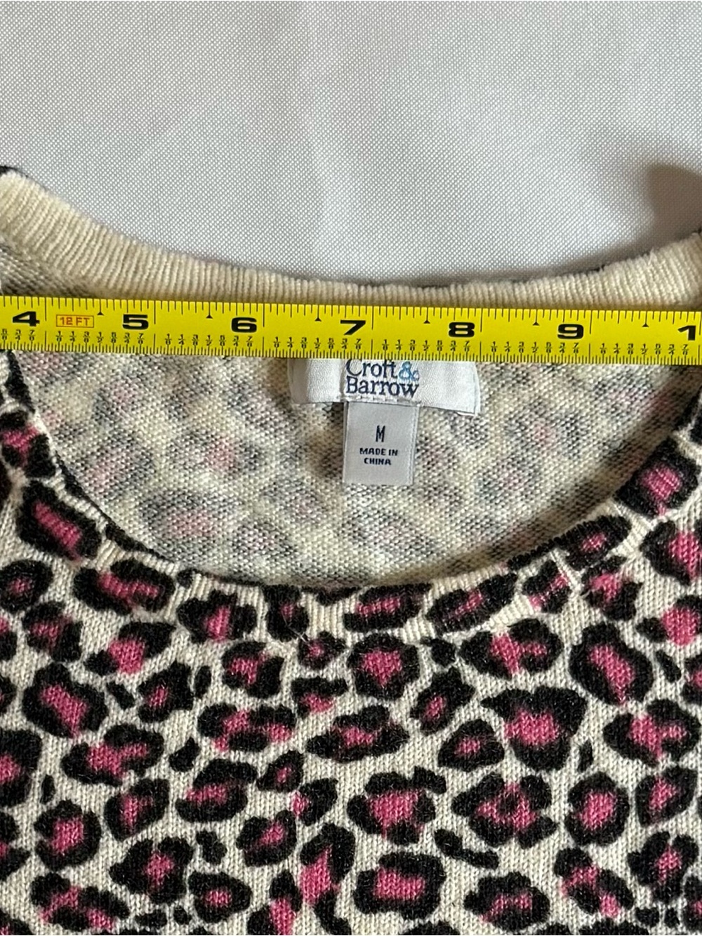 croft & barrow Cream and Pink Leopard Print Crew Neck Sweater - Picture 5 of 13
